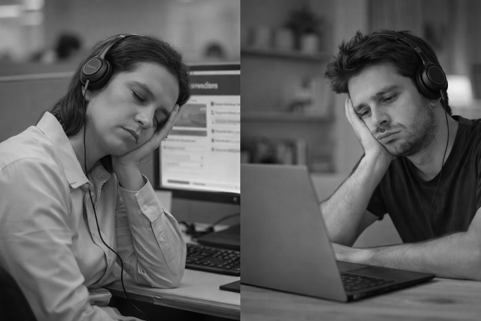 Personas aburridas tomando cursos e-learning